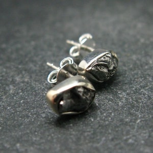 Raw Campo Del Cielo Meteorite Stud Earrings In Silver From Argentina