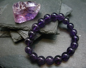 Amethyst Genuine Bracelet ~ 7 Inches  ~ 10mm Round Beads