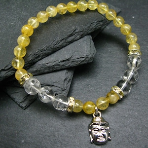 Citrine & Quartz Genuine Bracelet ~ 7 Inches  ~ 8mm Round Beads