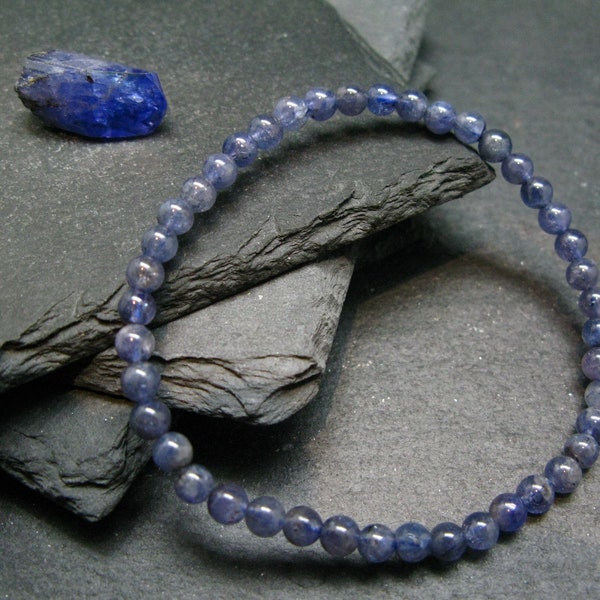 Tanzanite Genuine Bracelet ~ 7 Inches  ~ 4mm Round Beads