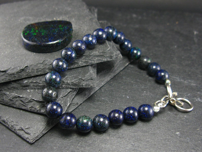 Black Opal Genuine Bracelet ~ 7.5 Inches ~ 8mm Round Beads