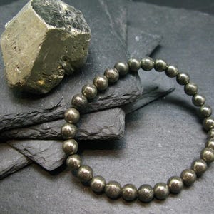 Braccialetto in pirite genuino ~ 7 pollici ~ perle rotonde da 6 mm