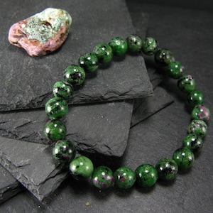 Ruby in Zoisite Genuine Bracelet ~ 7 Inches  ~ 8mm Round Beads