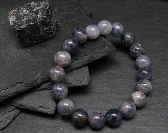 Bracelet authentique Iolite Cordierite ~ 7 pouces ~ perles rondes de 10mm