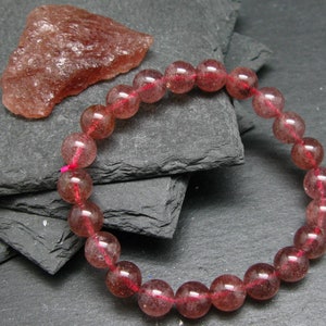 Strawberry Quartz Genuine Bracelet ~ 7 Inches  ~ 8mm Round Beads