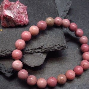 Rhodonite Genuine Bracelet ~ 7 Inches  ~ 8mm Round Beads