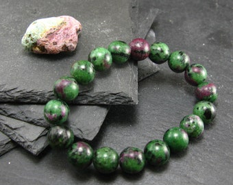 Ruby in Zoisite Genuine Bracelet ~ 7 Inches  ~ 10mm Round Beads