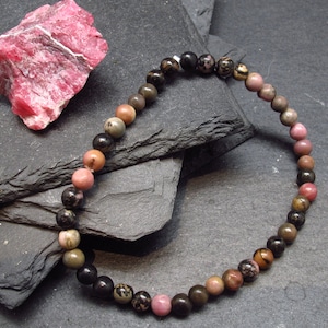 Rhodonite Genuine Bracelet ~ 7 Inches  ~ 4mm Round Beads