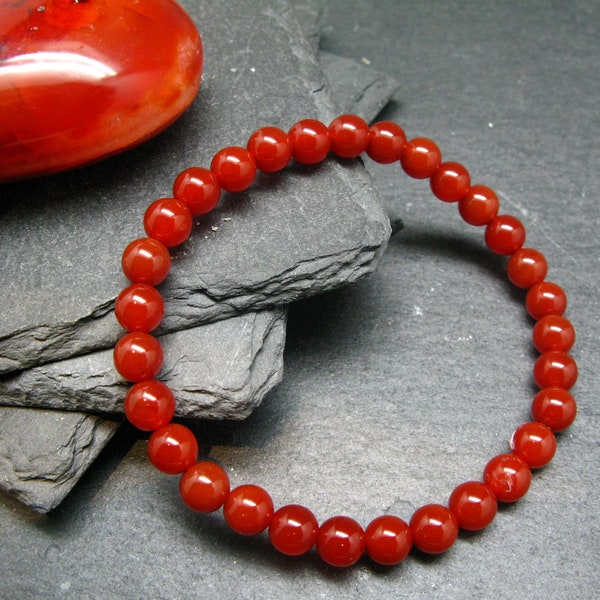 Carnelian Genuine Bracelet ~ 7 Inches  ~ 6mm Round Beads