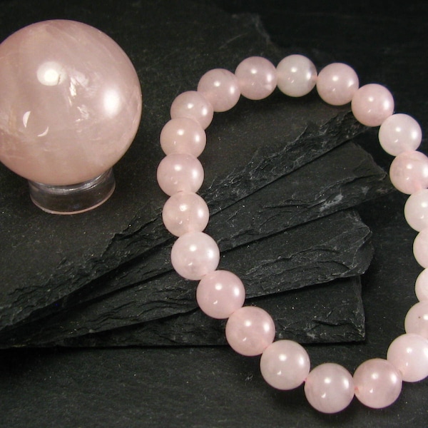 Rose Quartz Genuine Bracelet ~ 7 Inches  ~ 8mm Round Beads