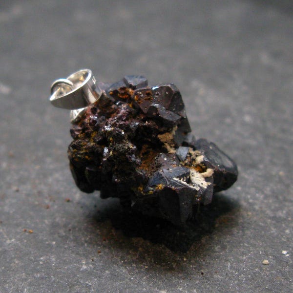 Metallic Silver Black Cuprite Sharp Octahedral Crystal Silver Pendant From Russia - 5.72 Grams