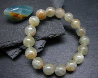 Pulsera genuina de calcita acuatizada lemuriana de ~ 7 pulgadas ~ cuentas redondas de 12 mm