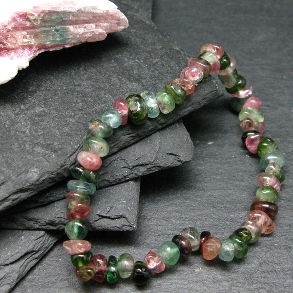 Watermelon Bicolor Tourmaline Genuine Bracelet ~ 7 Inches  ~ 7mm Tumbled Beads