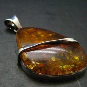 Natural  Baltic Amber 925 Silver Pendant - 2.1&quot;