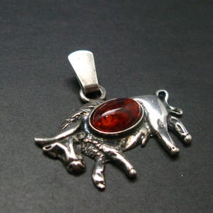 Natural Cognac Color Baltic Amber 925 Silver Pendant - 1.3&quot; - 4.62 Grams