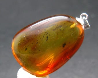 ポーランド産琥珀タンブルシルバーペンダント - 1.2インチ - 3.04