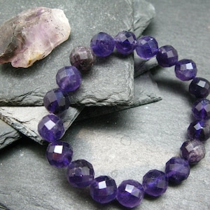 Amethyst echtes Armband ~ 7 Zoll ~ 10 mm facettierte Perlen