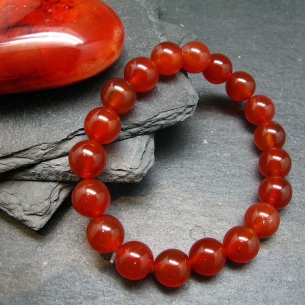 Carnelian Genuine Bracelet ~ 7 Inches  ~ 10mm Round Beads