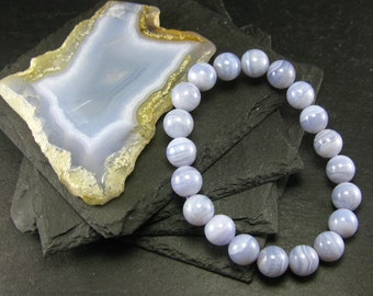 Blue Lace Agate Genuine Bracelet ~ 7 Inches  ~ 10mm Round Beads