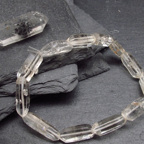 Tibetan Black Quartz Genuine Bracelet ~ 7 Inches  ~ 18mm Crystal Beads