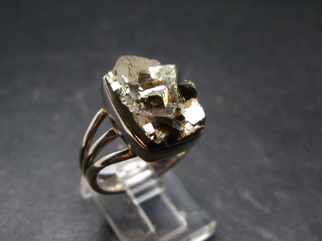Large Raw Pyrite Silver Ring From Peru 733 Grams Size 8 Etsy 