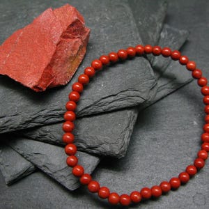 Pulsera genuina de jaspe rojo de 7 pulgadas y cuentas redondas de 4 mm
