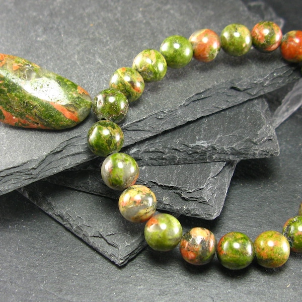 Unakite Jasper Genuine Bracelet ~ 7 Inches  ~ 8mm Round Beads