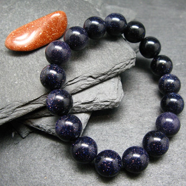 Blue Goldstone Genuine Bracelet ~ 7 Inches  ~ 12mm Round Beads