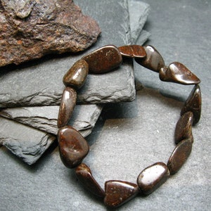 Braccialetto autentico in meteorite e condrite ~ 7 pollici ~ perline burattate da 15 mm