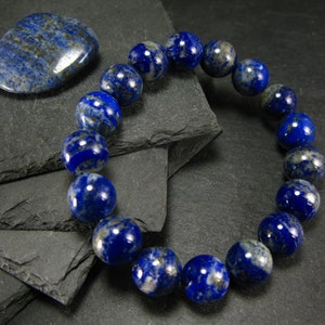 Lapis Lazuli Lazurite Genuine Bracelet ~ 7 Inches  ~ 12mm Round Beads