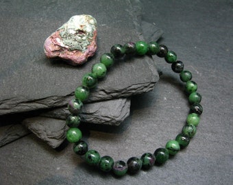 Ruby in Zoisite Genuine Bracelet ~ 7 Inches  ~ 6mm Round Beads