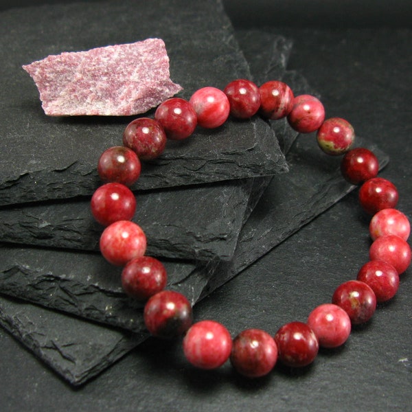 Thulite Genuine Bracelet ~ 7 Inches  ~ 8mm Round Beads
