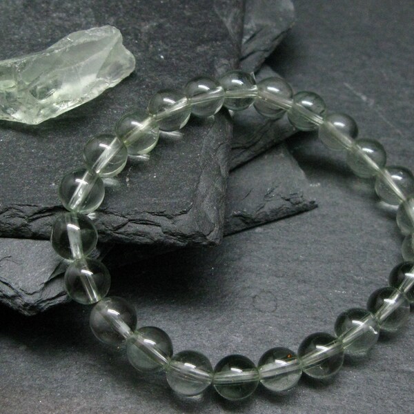 Prasiolite Green Amethyst Genuine Bracelet ~ 7 Inches  ~ 8mm Round Beads
