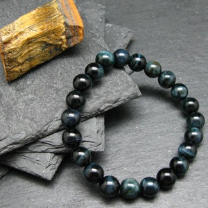 Hawks Eye Genuine Bracelet ~ 7 Inches  ~ 8mm Round Beads