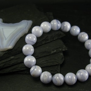 Blue Lace Agate Genuine Bracelet ~ 7.5 Inches  ~ 12mm Round Beads