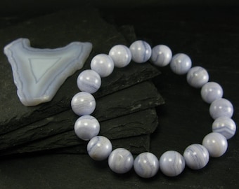 Blue Lace Agate Genuine Bracelet ~ 7 Inches  ~ 12mm Round Beads
