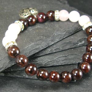 Rose Quartz & Red Garnet Genuine Bracelet ~ 7 Inches  ~ 8mm Round Beads