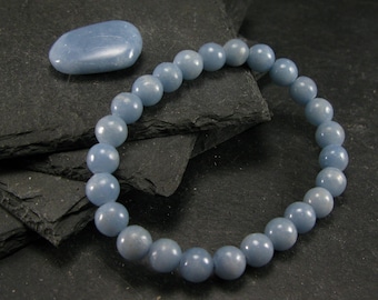 Angelite Anhydrite Genuine Bracelet ~ 7 Inches  ~ 8mm Round Beads