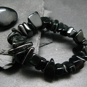 Black Jade Nephrite Genuine Bracelet ~ 7 Inches  ~ 15mm Tumbled Beads