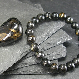 Nuumite Nuummite Genuine Bracelet ~ 7 Inches  ~ 8mm Round Beads