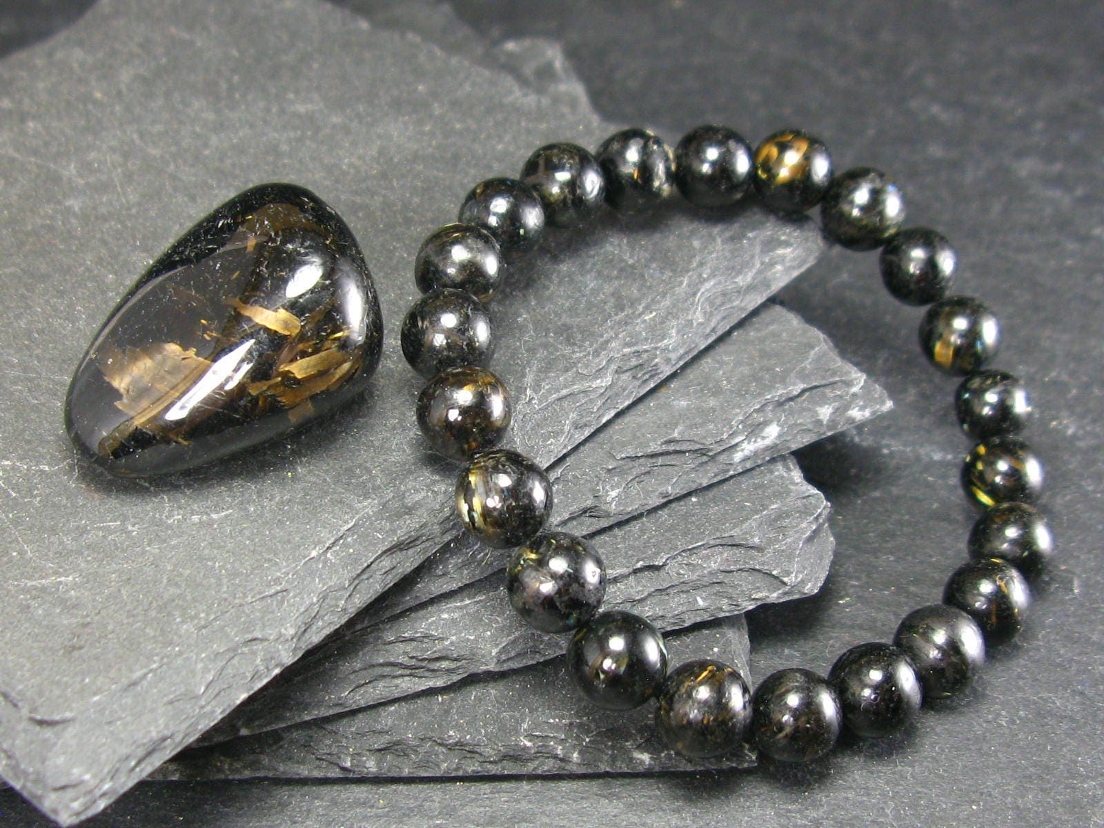 Bracelet nuumite veritable nuummite 7 pouces 8 mm perles rondes