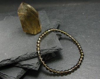 Smoky Quartz Genuine Bracelet ~ 7 Inches  ~ 4mm Round Beads