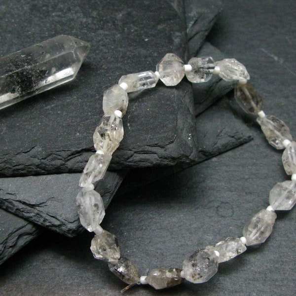 Tibetan Black Quartz Genuine Bracelet ~ 7 Inches  ~ 10mm Crystal Beads