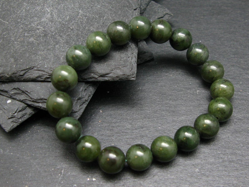 Jade Nephrite Genuine Bracelet 7 Inches 10mm Round Beads - Etsy