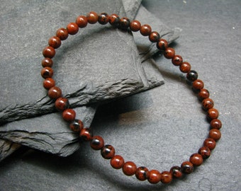 Mahogany Obsidian Genuine Bracelet ~ 7 Inches  ~ 4mm Round Beads