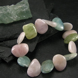 Aquamarine & Morganite Genuine Bracelet ~ 7 Inches  ~ 20mm Tumbled Beads