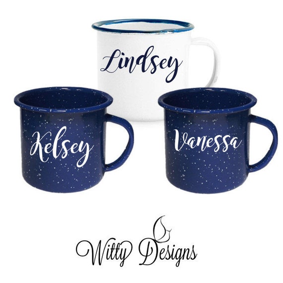 Personalized Enamel Coffee Mugs / Custom / Bridesmaids / Etsy