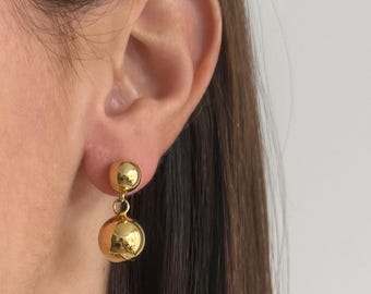 Ball Dangle Earrings, 18k Gold Dainty Sphere Drop, Everyday Lightweight earrings