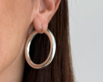 Grova örhängen i 925 sterlingsilver, tjocka rörörhängen, stora statementörhängen, minimalistiska smycken för vardagsbruk