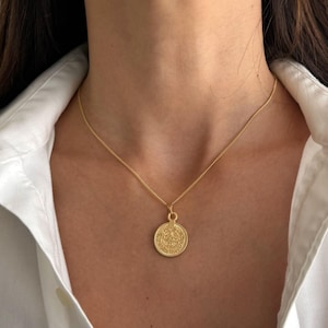 Gold Coin Medallion Necklace, Minimalistic Layering Necklace With Dainty Ethnic Pendant